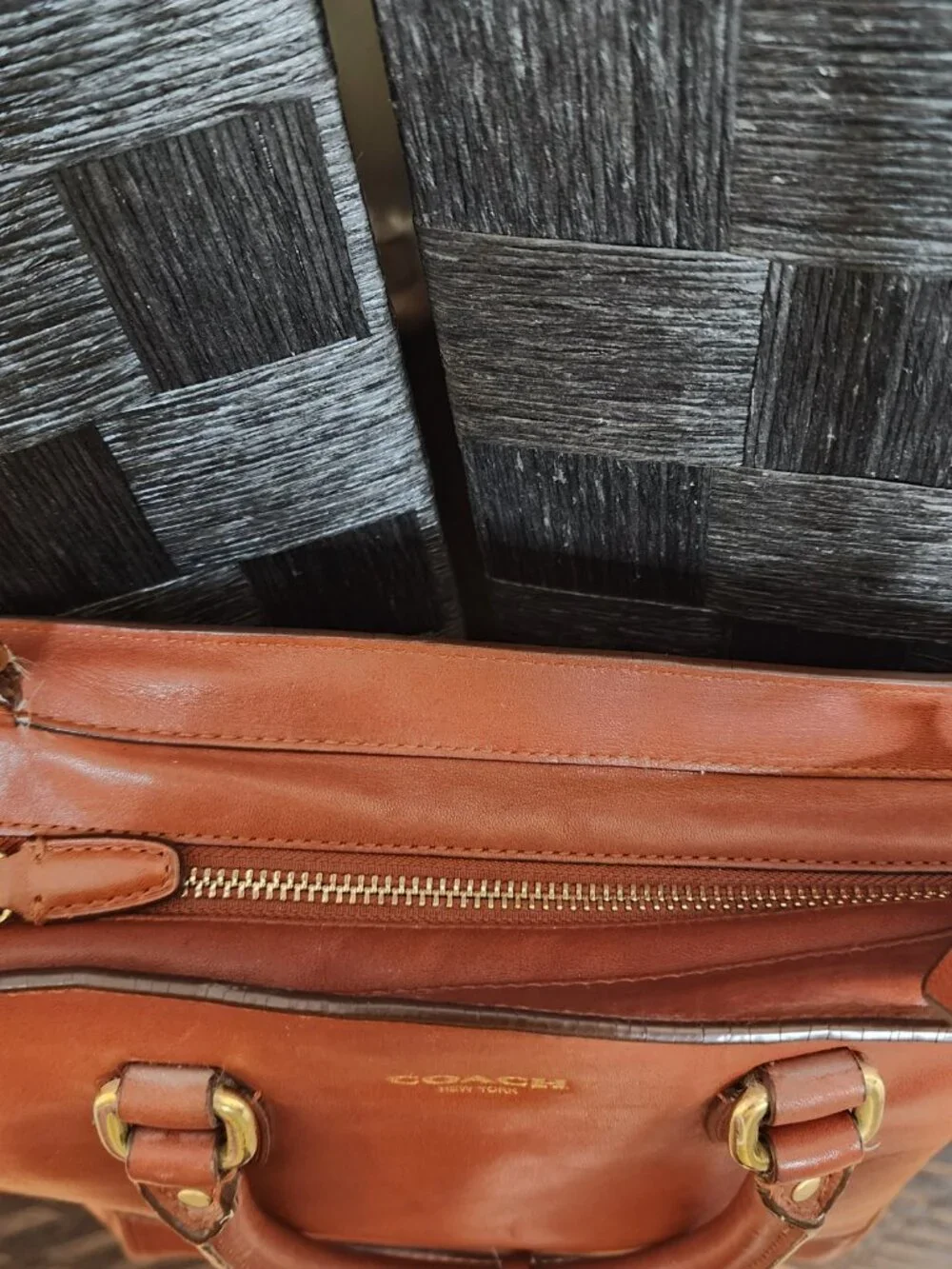 COACH Mini Tanner Legacy Cognac Leather Crossbody Satchel Bag Purse